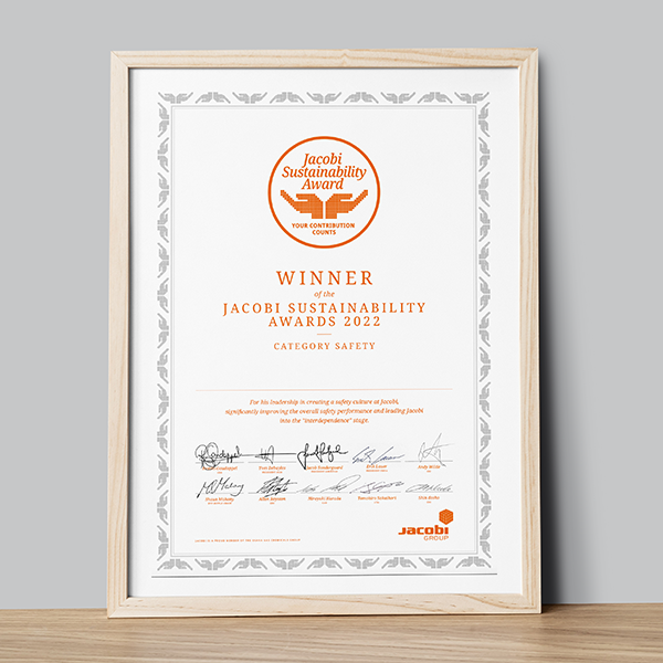Jacobi Sustainability Awards Certificate